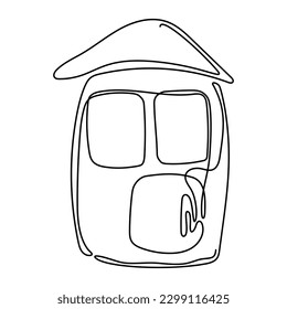 House is one continuous line. Line art illustration of the structure. Symbol of home comfort