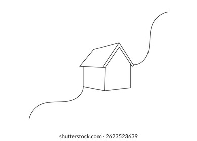 Casa um desenho de arte de uma linha de desenho de ilustração de vetor de tesoura
