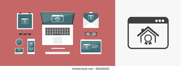 House - Online certificate - Vector flat icon