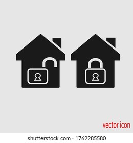 icono de la casa abierto cerrado. en un fondo gris. lustración vectorial
