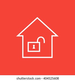 Casa con el icono de la línea de bloqueo abierta.