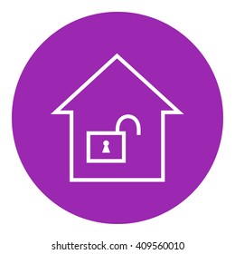 Casa con el icono de la línea de bloqueo abierta.