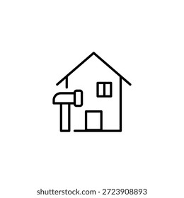 House Outline Icon With Hammer Simple Minimalist Constructio