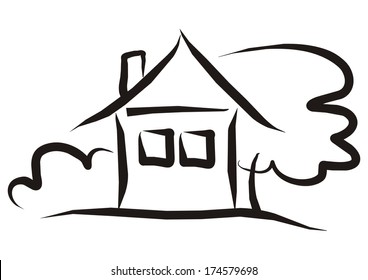 House - Outline,black And White  Vector Icon