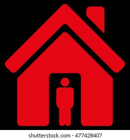 House Owner icon. Vector style is flat iconic symbol, red color, black background.