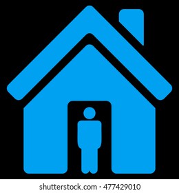 House Owner icon. Vector style is flat iconic symbol, blue color, black background.