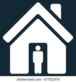 House Owner icon. Vector style is flat iconic symbol, white color, dark blue background.