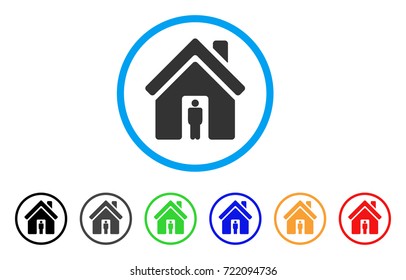 House Owner rounded icon. Style is a flat house owner grey symbol inside light blue circle with black, gray, green, blue, red, orange color versions. Vector designed for web and software interfaces.