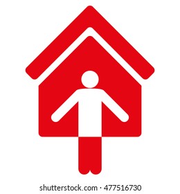 House Owner Welcome icon. Vector style is flat iconic symbol, red color, white background.