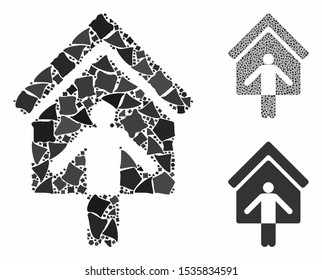 House owner wellcome composition of trembly pieces in variable sizes and color tinges, based on house owner wellcome icon. Vector tuberous items are composed into collage.