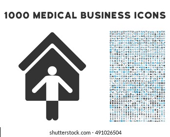 House Owner Wellcome icon with 1000 medical commercial gray and blue vector pictograms. Set style is flat bicolor symbols, white background.