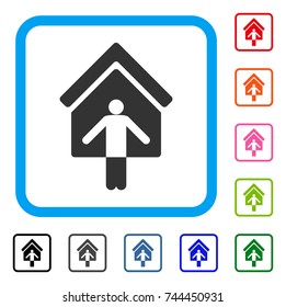 House Owner Wellcome icon. Flat gray iconic symbol inside a blue rounded square. Black, gray, green, blue, red, orange color versions of House Owner Wellcome vector. Designed for web and app UI.
