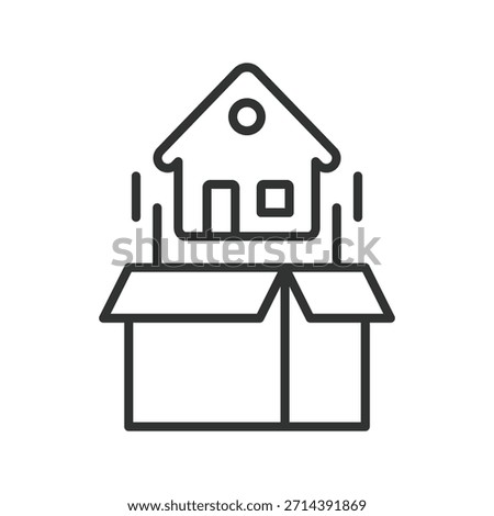 House packing icon in line design. house, box, packing, moving, relocation on white background vector. house packing editable stroke icon