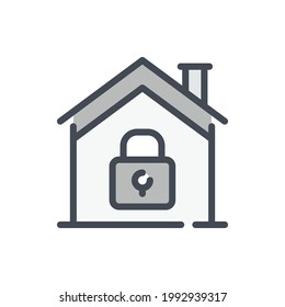 House with padlock color line icon. Password of smart home system vector outline colorful sign.