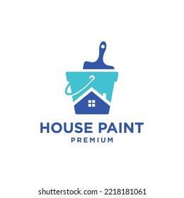 House paint logo with bucket and brush concept