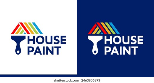 House paint logo design template. Home building logo with colorful paint brush graphic design vector icon symbol