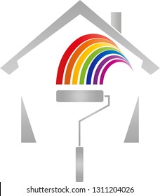 House, paint roller and house logo