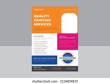 House paint services flyer design, Paint service flyer design template. Commercial real estate painting service poster leaflet design.