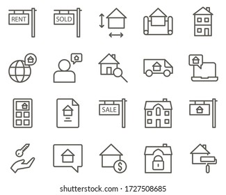 house, paint set vector icons. Real estate icon set. Simple Set of Real Estate Related Vector Line Icons. Contains such Icons as Map, Plan, Bedrooms