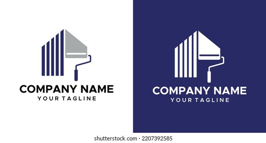 a house paint themed graphic image, on a blue and white background. vector graphics base.