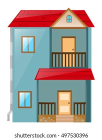 House painted blue with red roof illustration