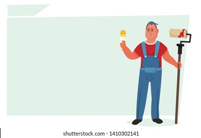 house painter in a cap with paint vector illustration