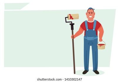 house painter in a cap with paint vector illustration