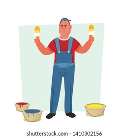 house painter in a cap with paint vector illustration