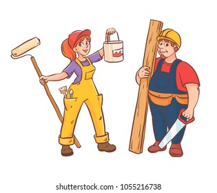 house painter and carpenter at work