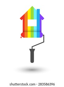 House painter concept with roller and the color spectrum