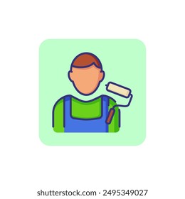 House painter line icon. Man with roller brush. Occupation concept. Can be used for topics like walls painting, interior, decoration