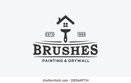 house painter logo design with the brush and house element.