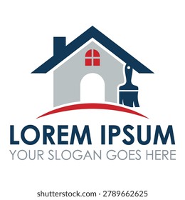 House with painter and roller logo template for business icon