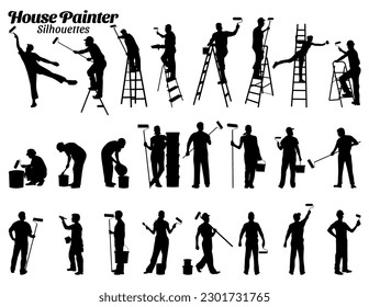 House painter silhouette vector illustration set