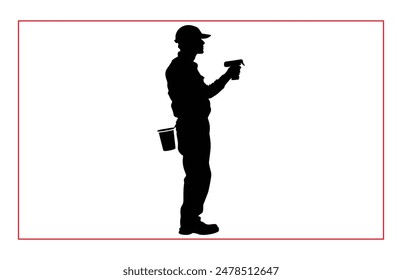 House painter silhouette vector illustration, Painter workers on ladder vector silhouette isolated on white