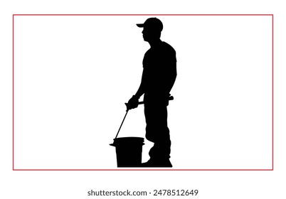 House painter silhouette vector illustration, Painter workers on ladder vector silhouette isolated on white