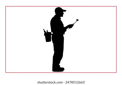 House painter silhouette vector illustration, Painter workers on ladder vector silhouette isolated on white