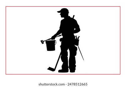 House painter silhouette vector illustration, Painter workers on ladder vector silhouette isolated on white