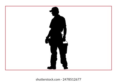 House painter silhouette vector illustration, Painter workers on ladder vector silhouette isolated on white