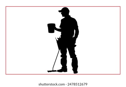 House painter silhouette vector illustration, Painter workers on ladder vector silhouette isolated on white