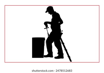 House painter silhouette vector illustration, Painter workers on ladder vector silhouette isolated on white