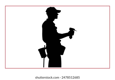 House painter silhouette vector illustration, Painter workers on ladder vector silhouette isolated on white