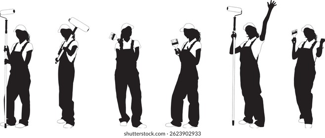 House painter woman isolated on white