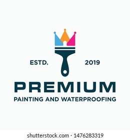 House Painting combine with crown concept to explain about premium services. Logo Template Design Vector