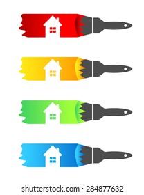 House painting concept with paintbrush and color set