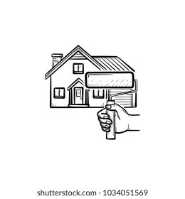 House painting hand drawn outline doodle icon. Paint roller for house painting vector sketch illustration for print, web, mobile and infographics isolated on white background.