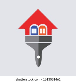 House painting logo with can and paint roller in flat design