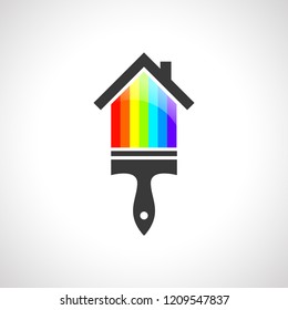 House Painting And Paintbrush Concept. Rainbow Made Of Colour Spectrum And Palette.