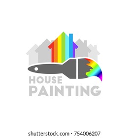 House painting with rainbow palette colors and paint brush