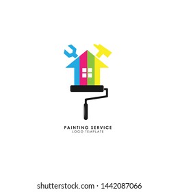 House painting service decor and repair multicolor icon. Vector logo label emblem design.